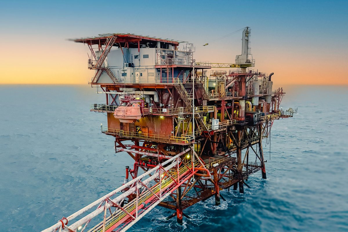 Offshore oil and gas platform at sea